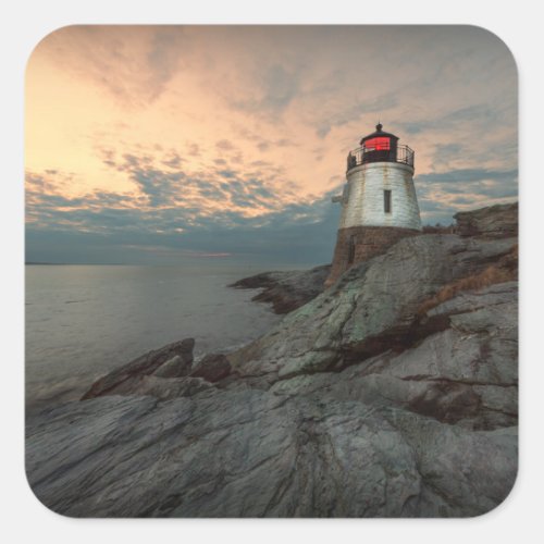 Sunset At Castle Hill Lighthouse Square Sticker