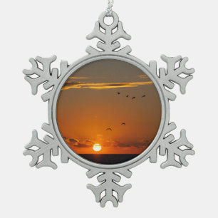 Sunset at Cayeux sur Mer in France Snowflake Pewter Christmas Ornament