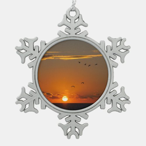 Sunset at Cayeux sur Mer in France  Snowflake Pewter Christmas Ornament