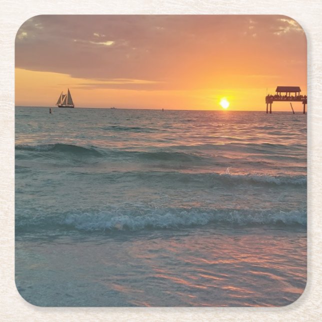 Sunset at Clearwater Beach Magnet Square Paper Coaster (Front)