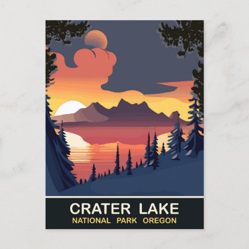 Sunset at Crater Lake Oregon Travel Postcard