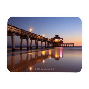 Sunset at Fishing Pier, Fort Myers Beach, Magnet