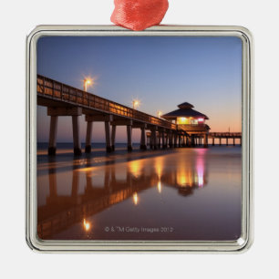 Sunset at Fishing Pier, Fort Myers Beach, Metal Ornament