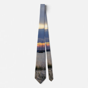 Sunset At Folly Harbor Neck Tie