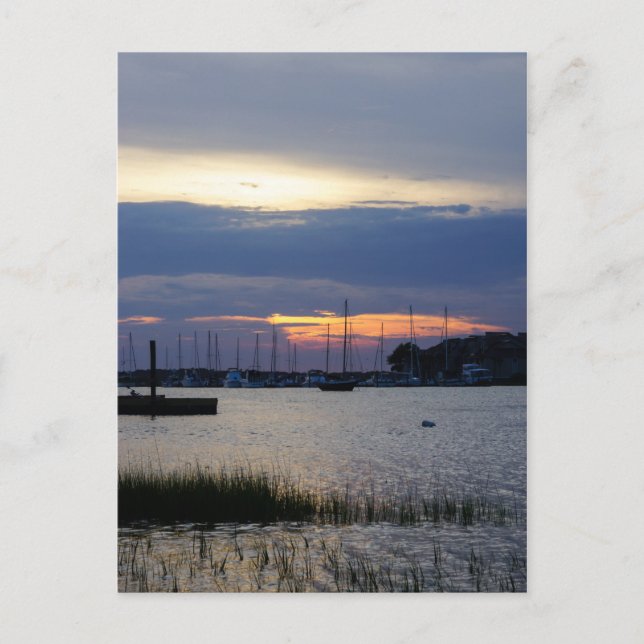 Sunset At Folly Harbor Postcard (Front)