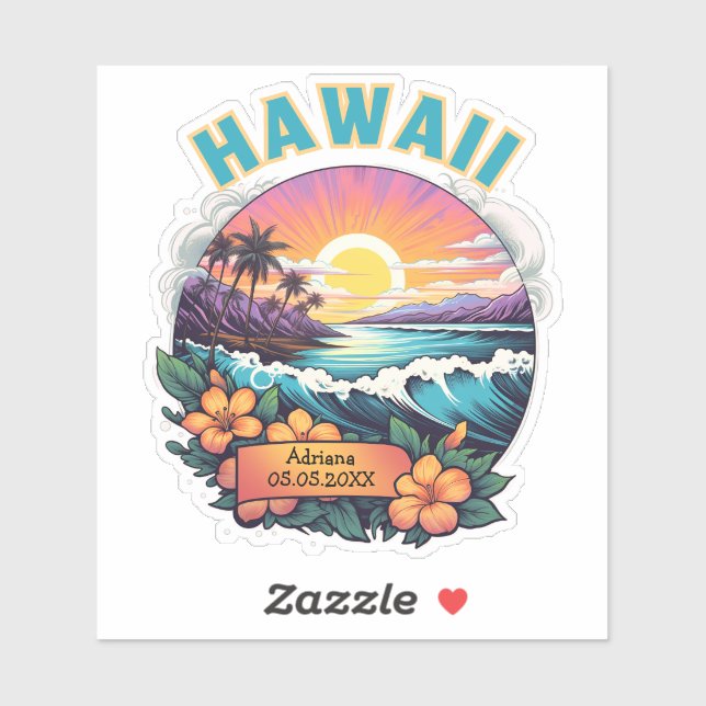 Sunset at Hawaii Beach Mountains Tropical Plumeria Sticker (Sheet)