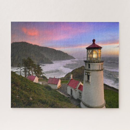 Sunset at Heceta Head Lighthouse on Oregon Coast Jigsaw Puzzle