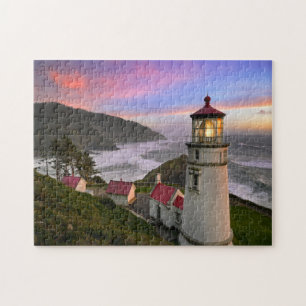 Sunset at Heceta Head Lighthouse on Oregon Coast Jigsaw Puzzle