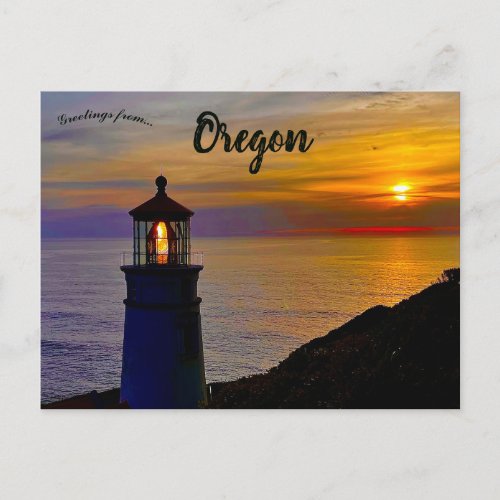 Sunset at Heceta Head Lighthouse Oregon Postcard