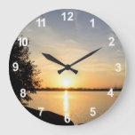 Sunset At Lake Large Clock at Zazzle