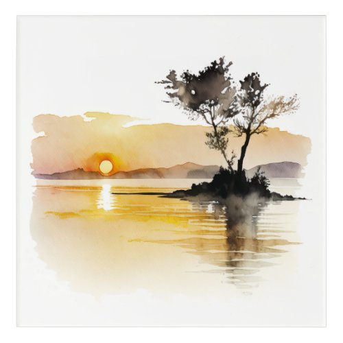Sunset at Lake Minimalist Watercolor Acrylic Print