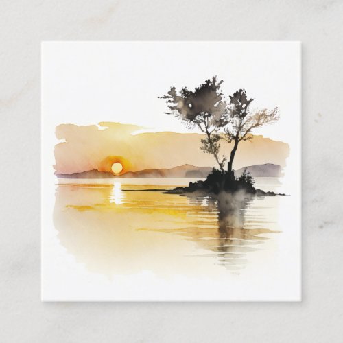 Sunset at Lake Minimalist Watercolor Square Business Card