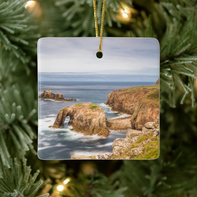 Sunset at Lands End in Cornwall England UK Ceramic Ornament (Tree)