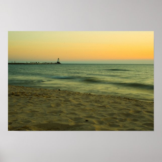Sunset at Ludington Light Poster (Front)
