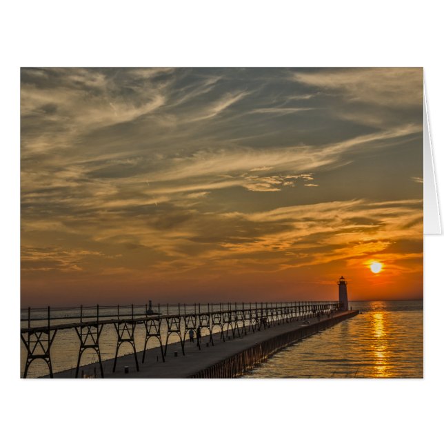 Sunset at Manistee North Pierhead Lighthouse Cards (Front Horizontal)