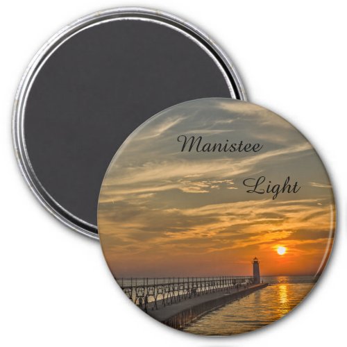 Sunset at Manistee North Pierhead Lighthouse Magnet