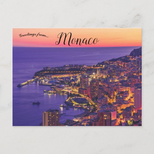 Sunset at Monaco City Monaco Postcard