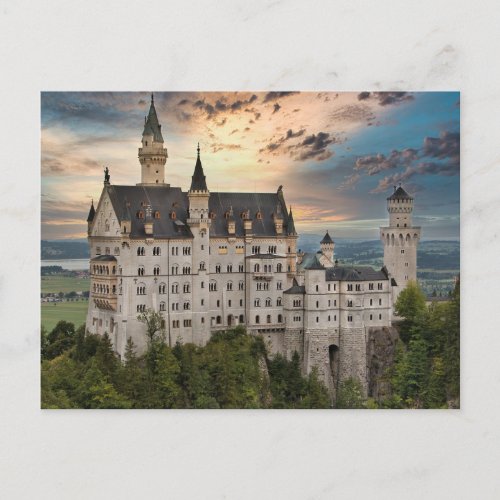 Sunset at Neuschwanstein Castle Germany Bavaria Postcard