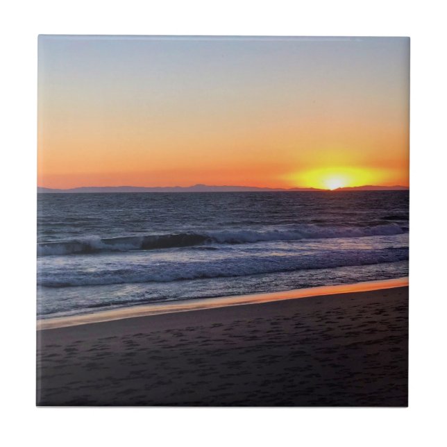 Sunset at Newport Beach, California Ceramic Tile (Front)