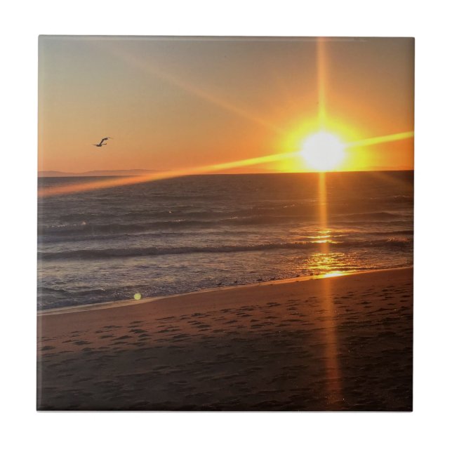 Sunset at Newport Beach, California Ceramic Tile (Front)