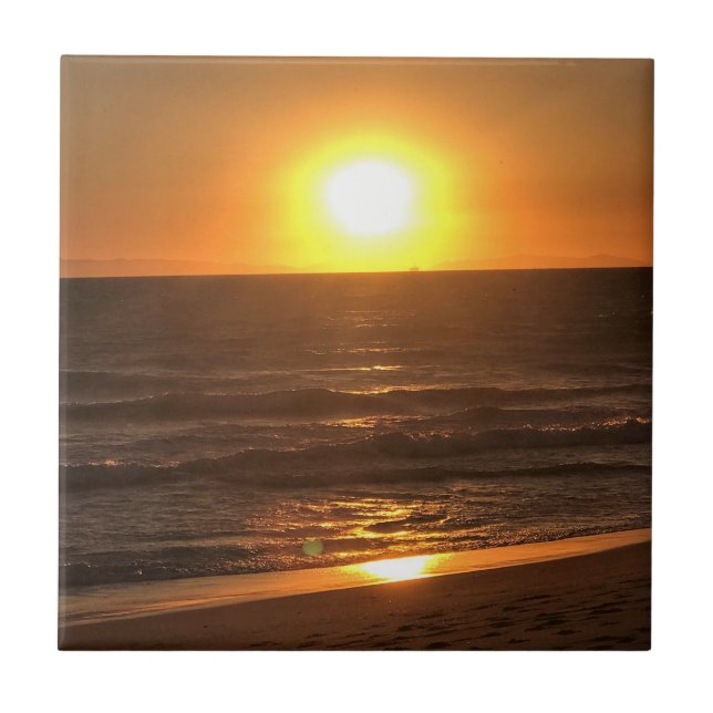 Sunset at Newport Beach, California Ceramic Tile (Front)