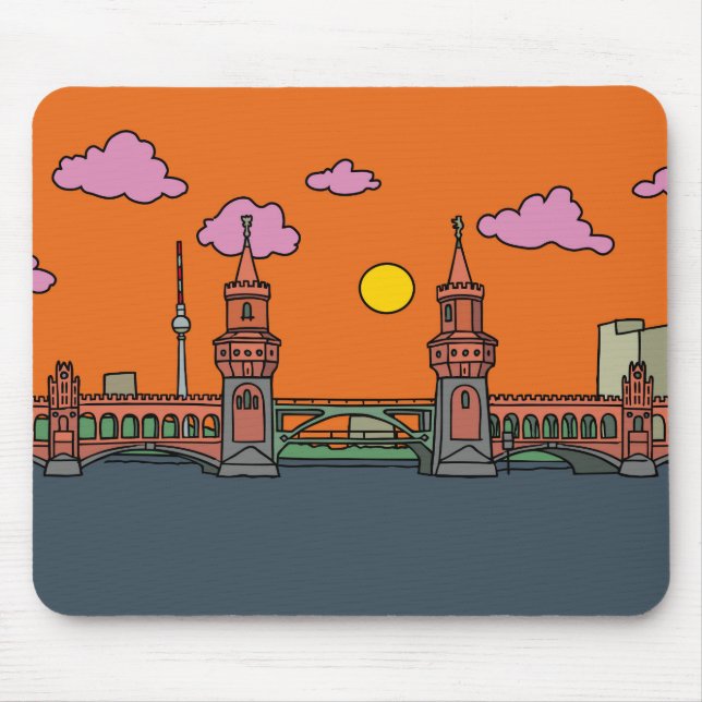 Sunset at Oberbaum Bridge in Berlin Mouse Pad (Front)