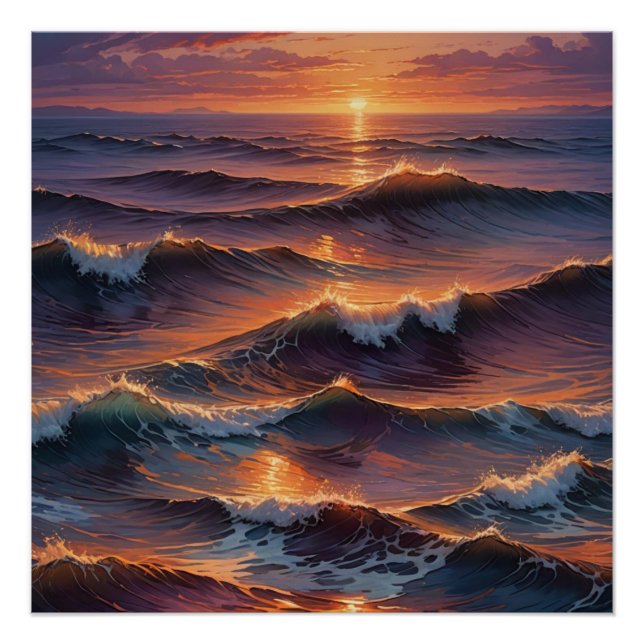sunset at ocean wall art (Front)