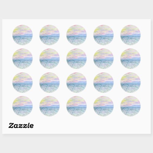 Sunset at Pourville by Claude Monet, Classic Round Sticker