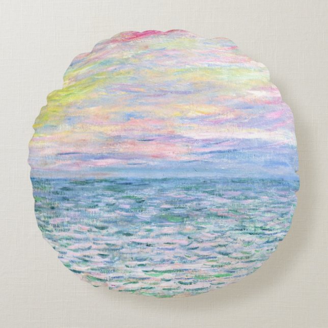 Sunset at Pourville by Monet Round Pillow (Front)