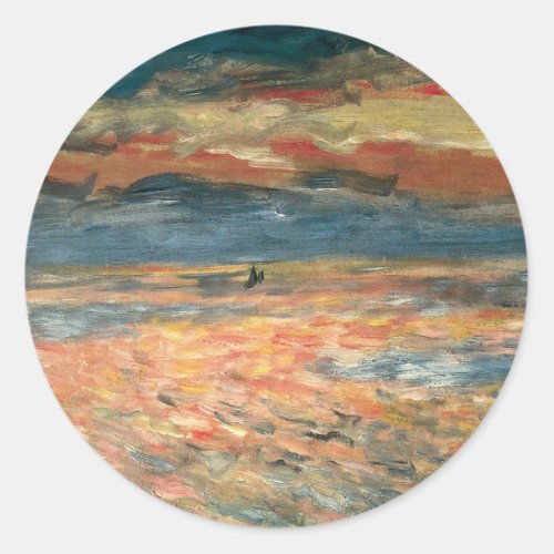 Sunset at Sea by Pierre Renoir Vintage Fine Art Classic Round Sticker