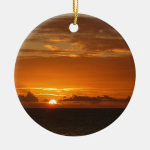 Sunset at Sea I Tropical Colorful Seascape Ceramic Ornament