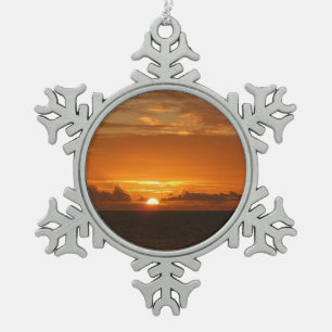 Sunset at Sea I Tropical Colorful Seascape Snowflake Pewter Christmas Ornament