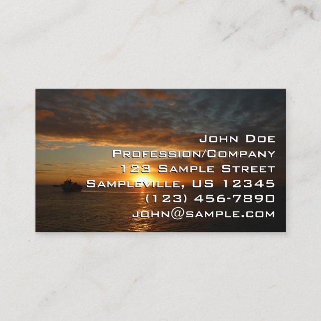 Sunset at Sea II Tropical Seascape Business Card (Front)