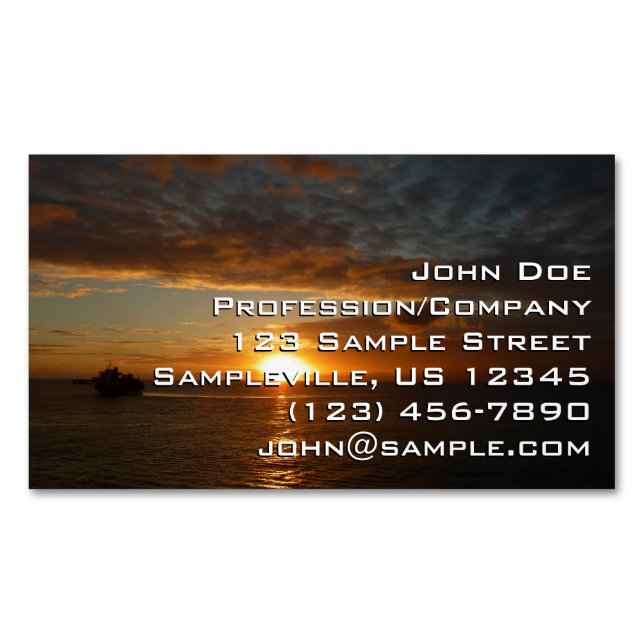 Sunset at Sea II Tropical Seascape Business Card Magnet (Front)
