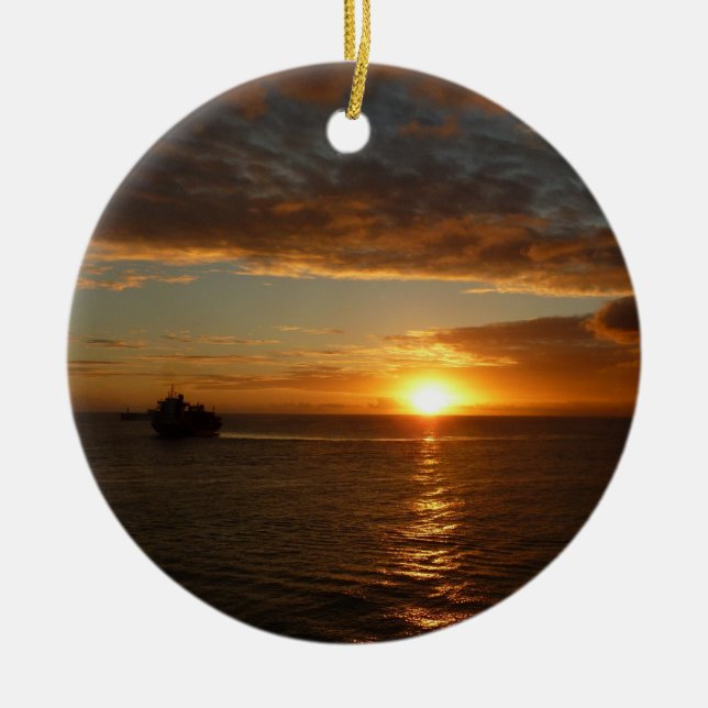 Sunset at Sea II Tropical Seascape Ceramic Ornament (Front)