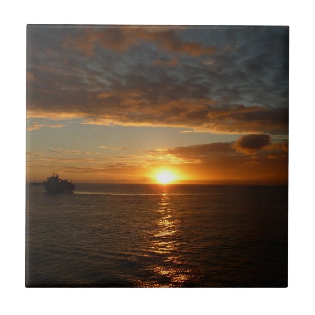 Sunset at Sea II Tropical Seascape Ceramic Tile (Front)