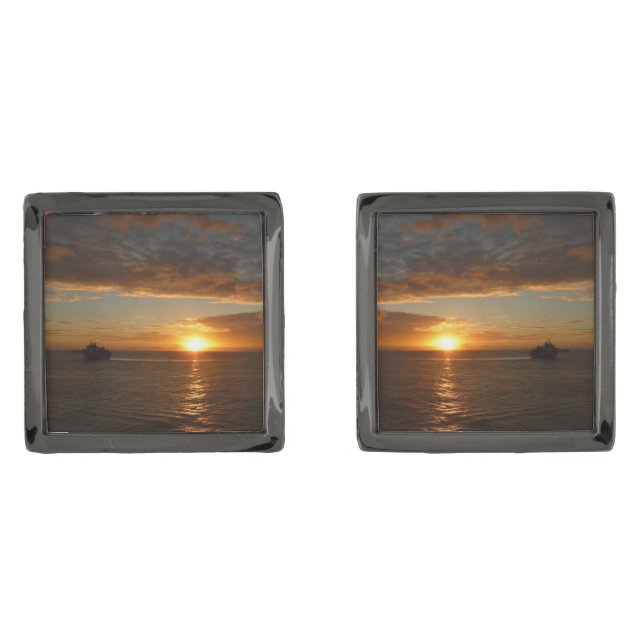 Sunset at Sea II Tropical Seascape Cufflinks (Front)