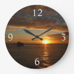 Sunset at Sea II Tropical Seascape Large Clock