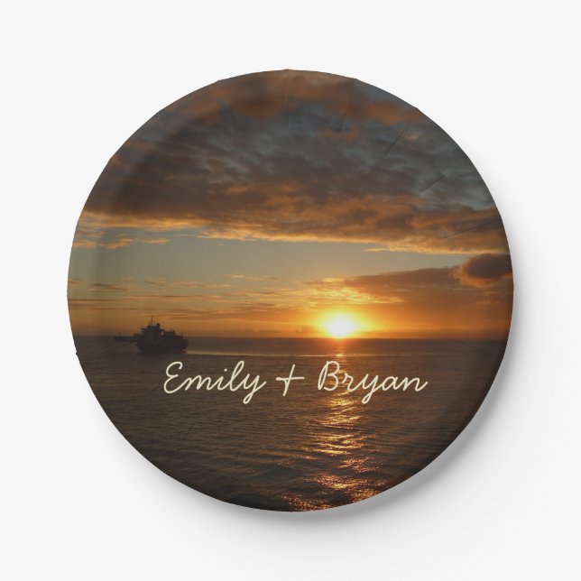 Sunset at Sea II Tropical Seascape Paper Plates (Front)