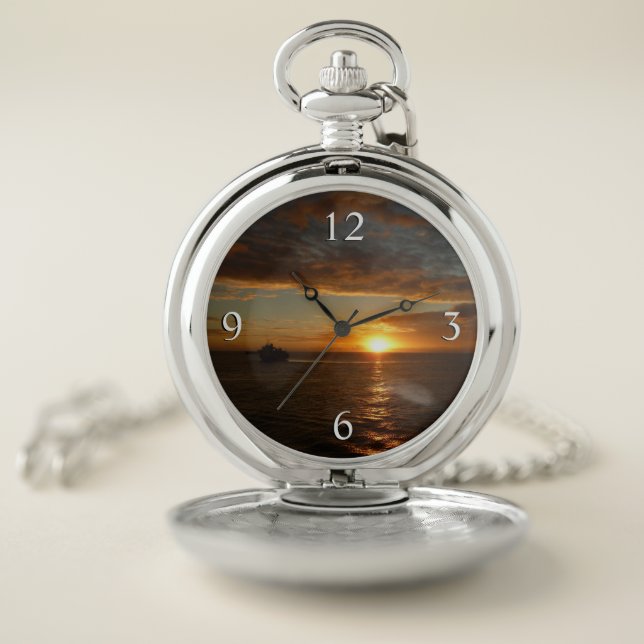 Sunset at Sea II Tropical Seascape Pocket Watch (Inside)