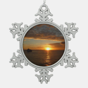 Sunset at Sea II Tropical Seascape Snowflake Pewter Christmas Ornament