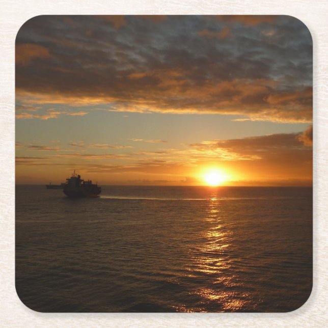 Sunset at Sea II Tropical Seascape Square Paper Coaster (Front)
