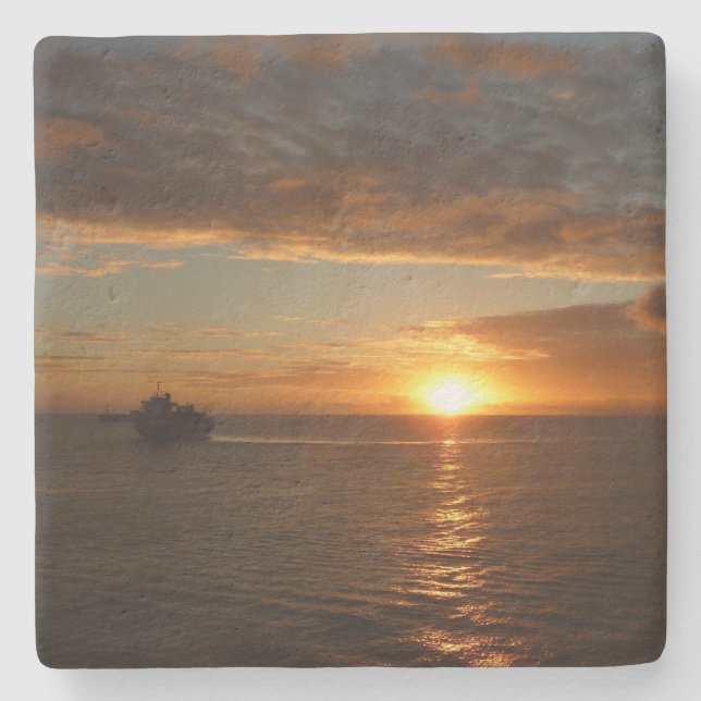Sunset at Sea II Tropical Seascape Stone Coaster (Front)