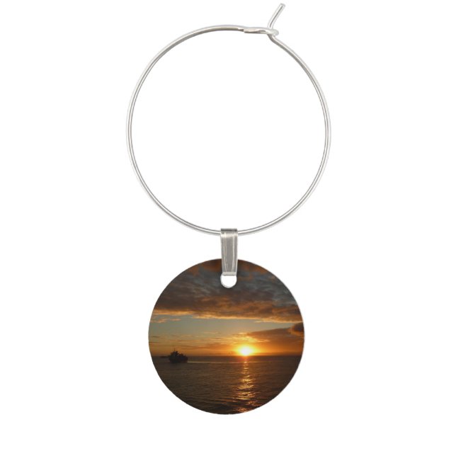 Sunset at Sea II Tropical Seascape Wine Glass Charm (Front)
