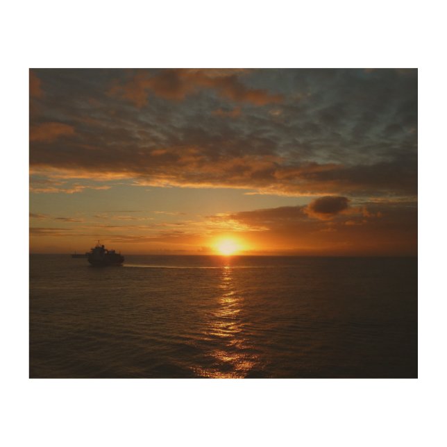 Sunset at Sea II Tropical Seascape Wood Wall Art (Front)