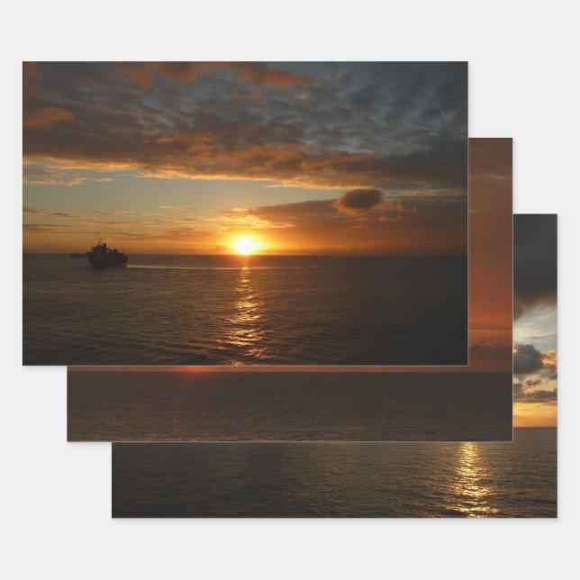 Sunset at Sea II Tropical Seascape Wrapping Paper Sheets (Set)