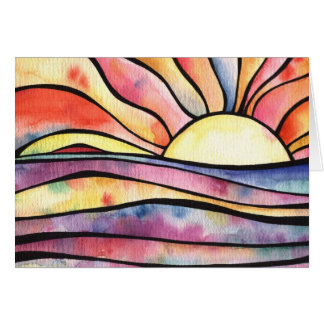 SUNSET AT SEA Watercolor Folded Greeting Card
