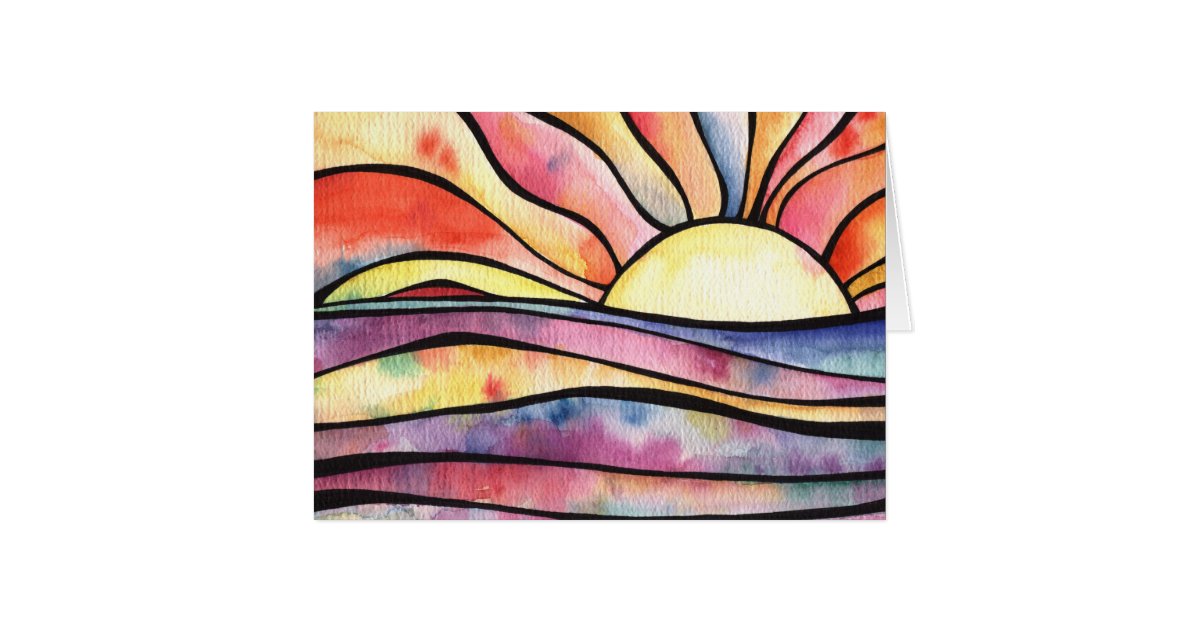 SUNSET AT SEA Watercolor Folded Greeting Card | Zazzle