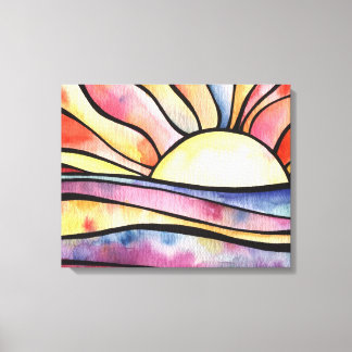 Sunset At Sea Watercolor painting on Canvas Print
