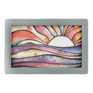 SUNSET AT SEA Watercolor Rectangular Belt Buckle